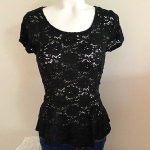 Black Lace Peplum Top